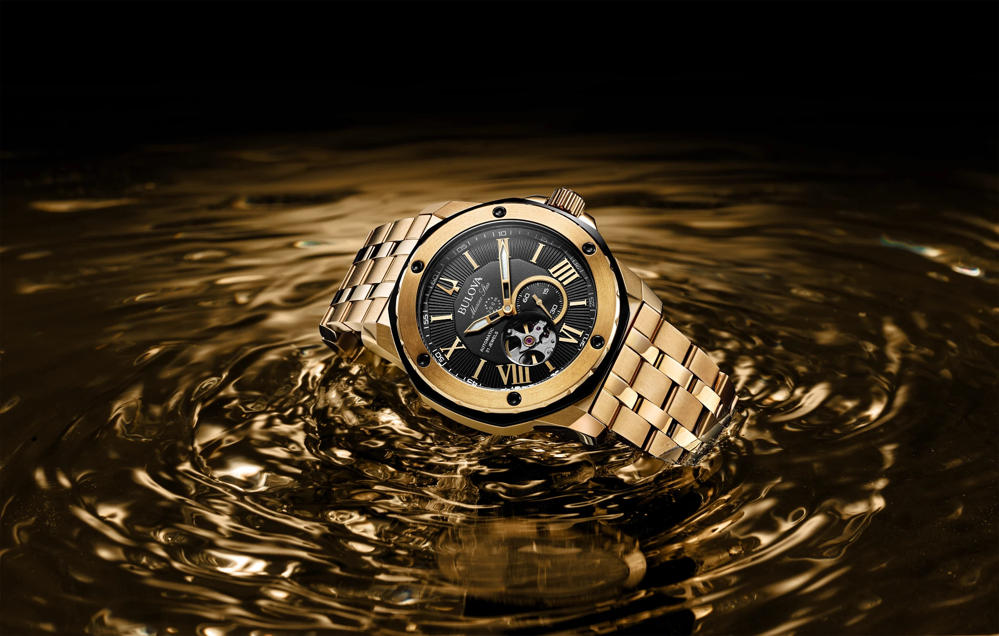 Black Dial Stainless Steel Bracelet Marine Star 98A273 | Bulova